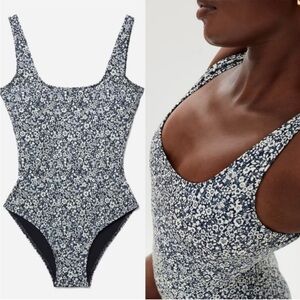 NWT Everlane Square Neck One-Piece (Navy Floral)